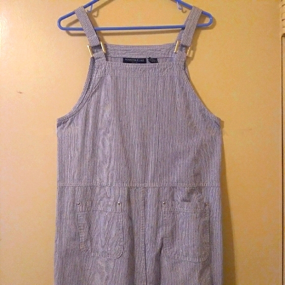 Y2K Mountain Lake Striped Denim Overall Dress Size Medium Petite - Picture 8 of 16